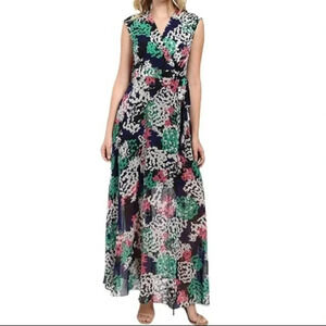 Just Taylor 12 short‎ sleeve floral maxi dress with faux bodice wrap + tie waist